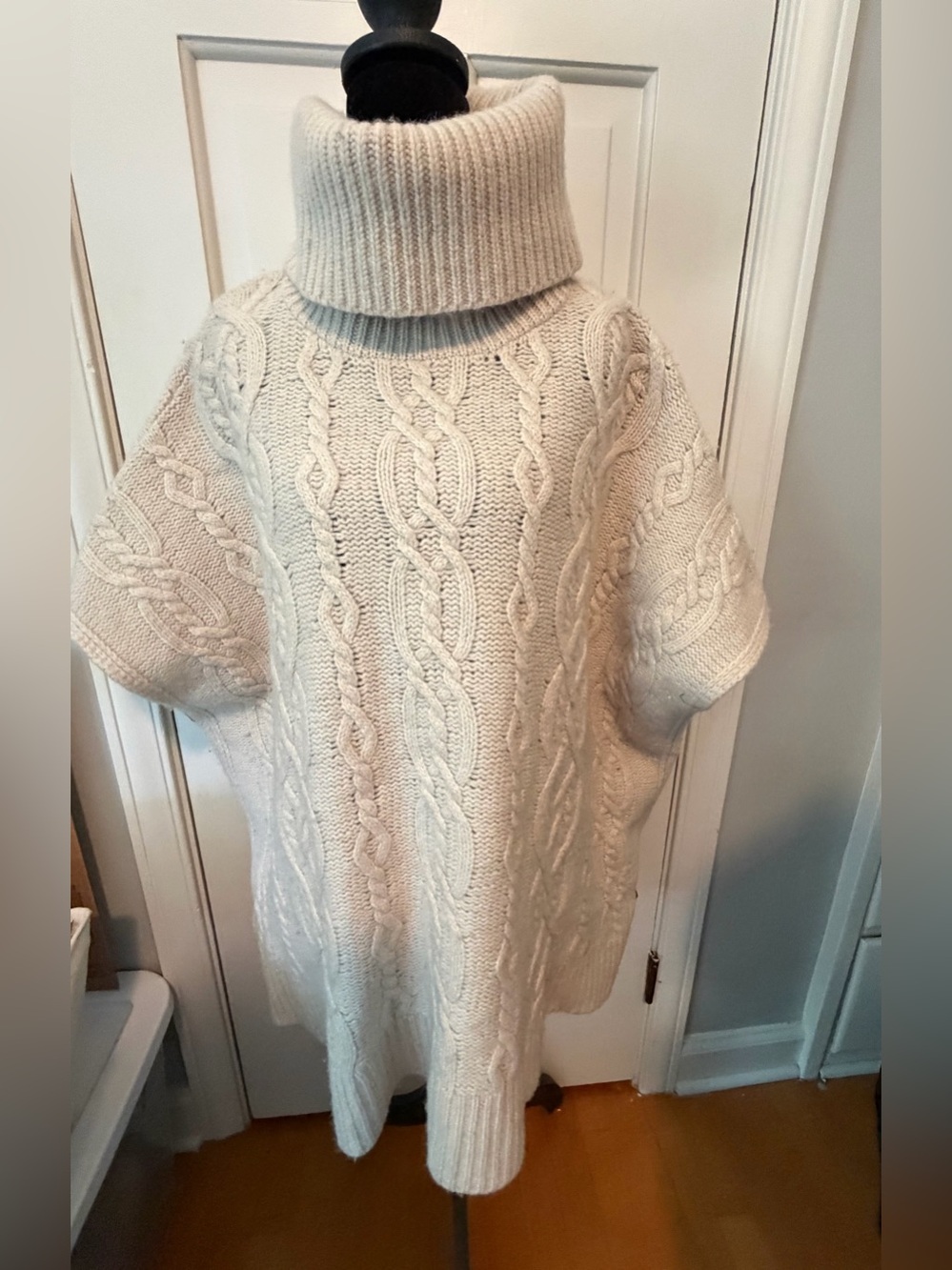 Max Studio Cream Cable-Knit Turtleneck Poncho Sweater